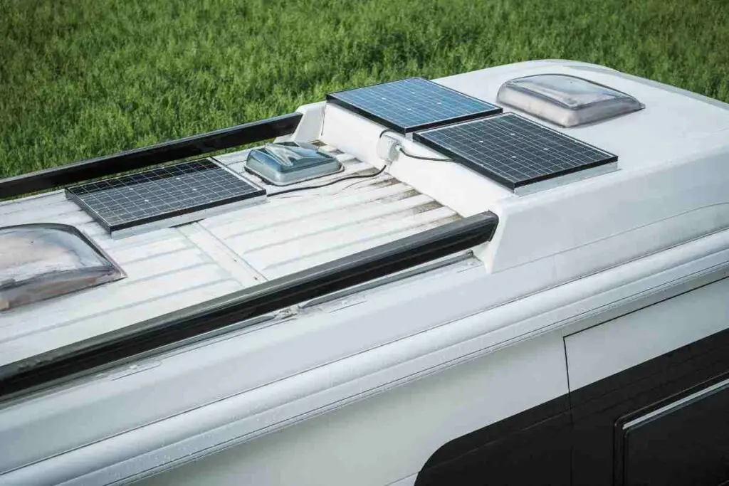Solar panels mounted on the roof of a motorhome