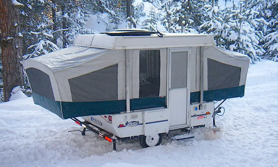pop up camper in winter after winterization process